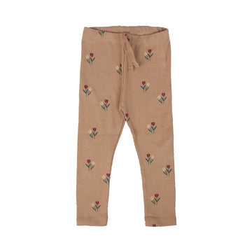 LIGHT BROWN FLOWERS PRINTED RIBBED FABRIC TROUSER PAJAMA
